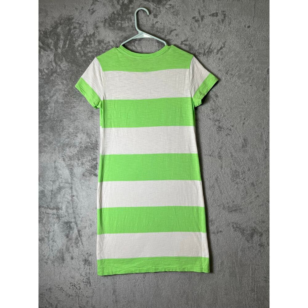 Polo Ralph Lauren Stripe T Shirt Dress Neon Green White Pocket Women's Medium - Picture 3 of 6